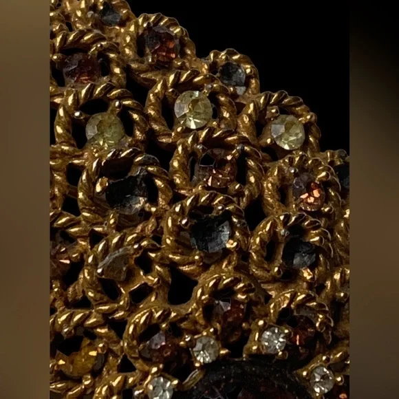 Vintage Signed ART Art Pepper Gold Plated Crystal Fall Cornucopia Brooch Jewelry - Picture 10 of 10